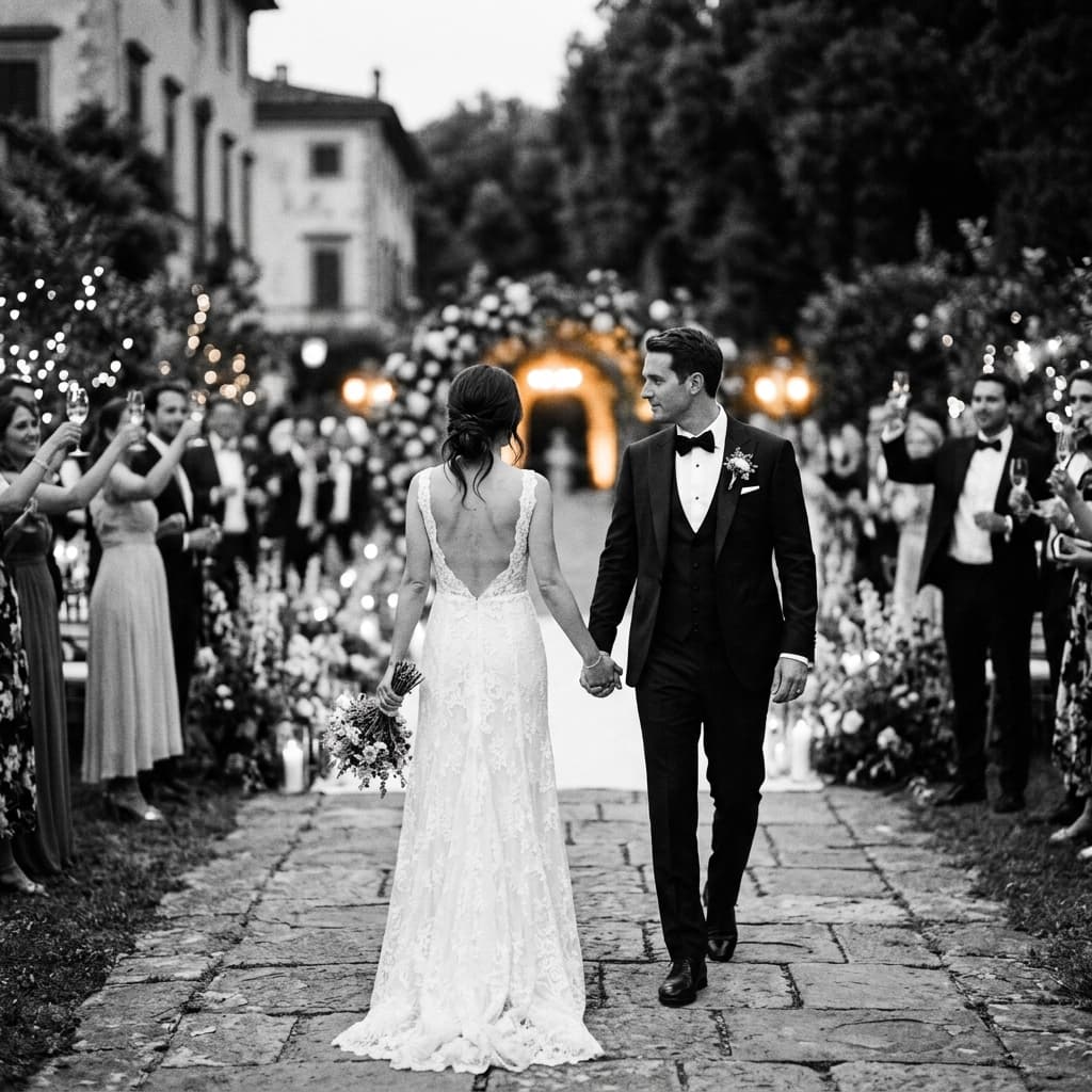 Casal saindo e de mãos dadas